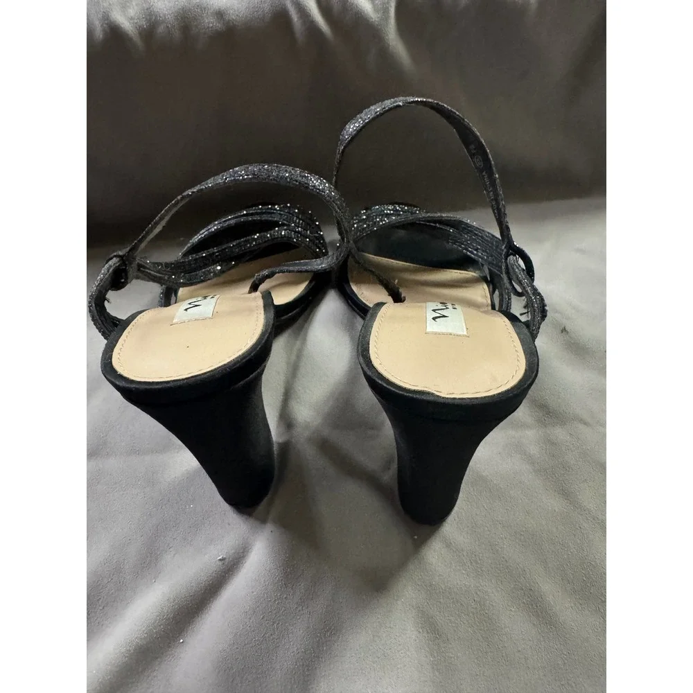 Nina New York Sandals Womens 7M Black Glitter Strappy Block Heel EUR 37 Shoes